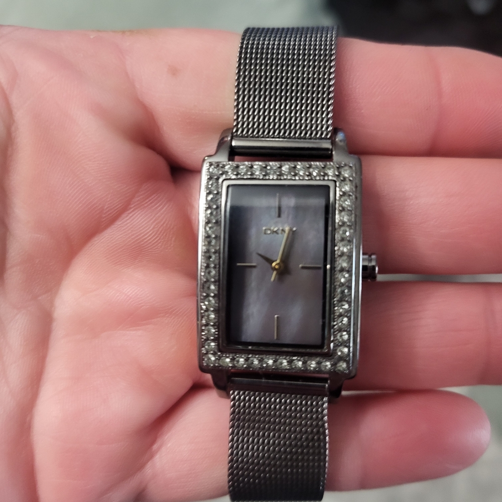 DKNY Black Mesh Strap Watch with Crystal Accents